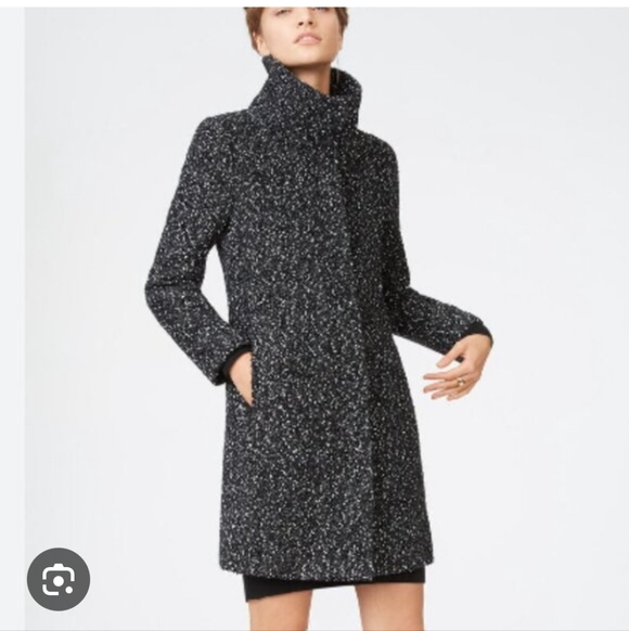 Club Monaco Tweed Boucle Textured Funnel Neck Wool & Cotton Coat Zip Up Large - Picture 2 of 9